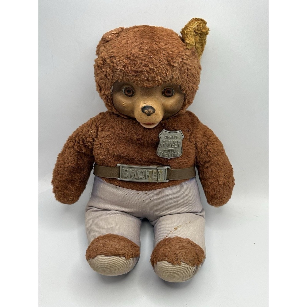 Vintage 1950's Ideal Toy Co. Smokey the Bear 17" Rubber Face Plush Doll